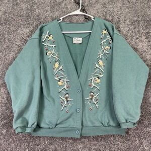 Vtg Artisans Sunschein Sweater Womens Large Embroidered Bird Cardigan Fleece